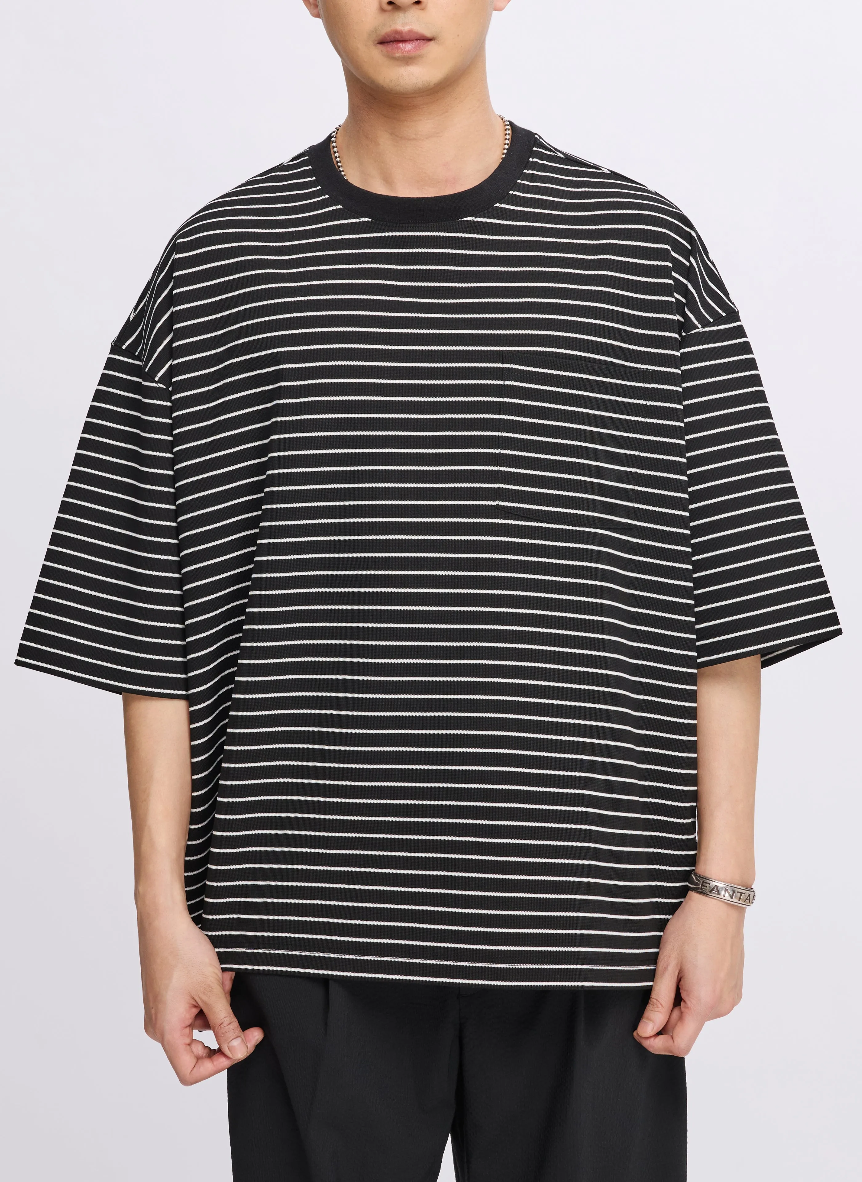 250G Jacquard Short Sleeves Border Tops