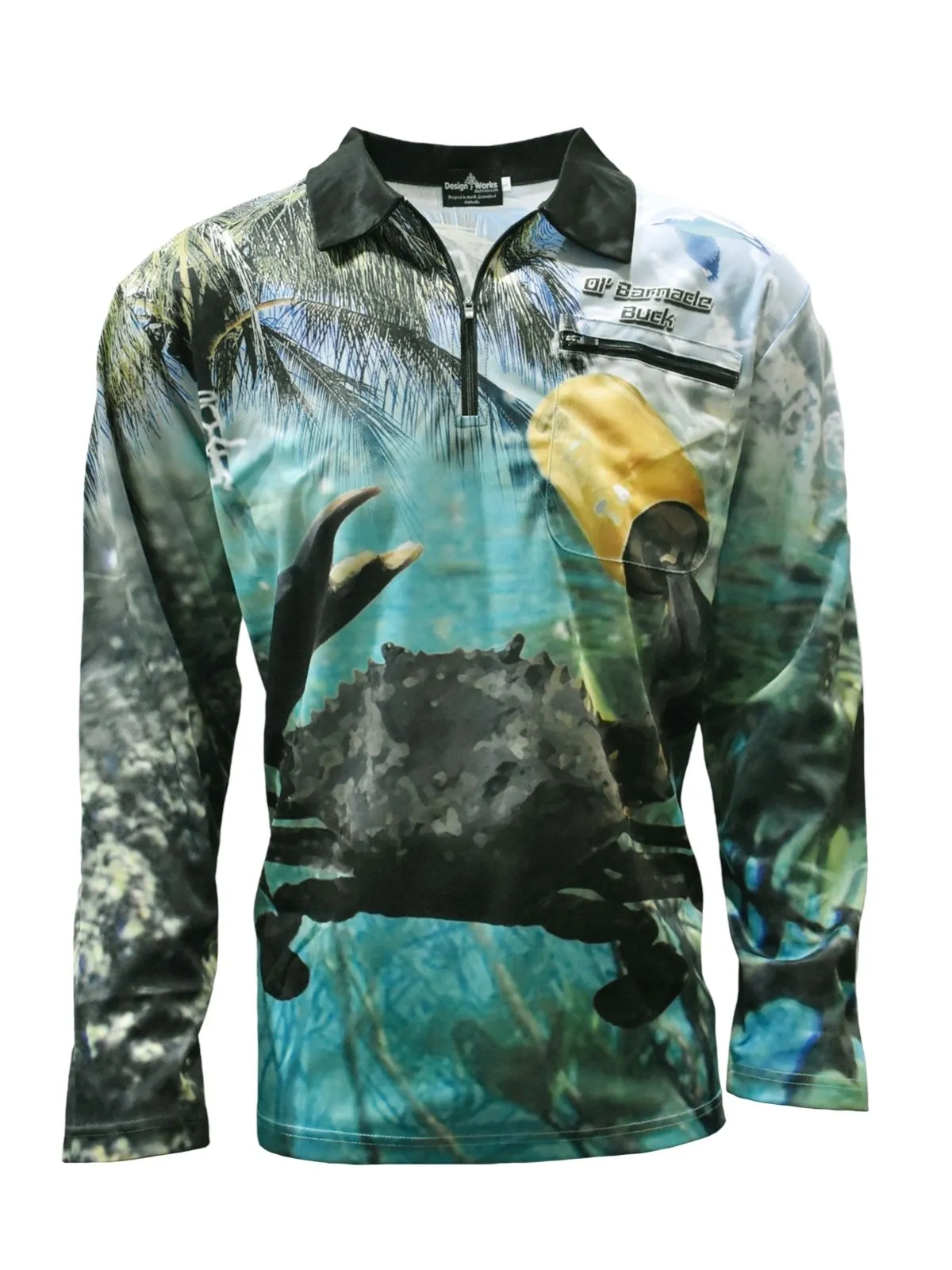Adult Long Sleeve Zip Fishing Shirts - Grab Ya Crab Plus Size