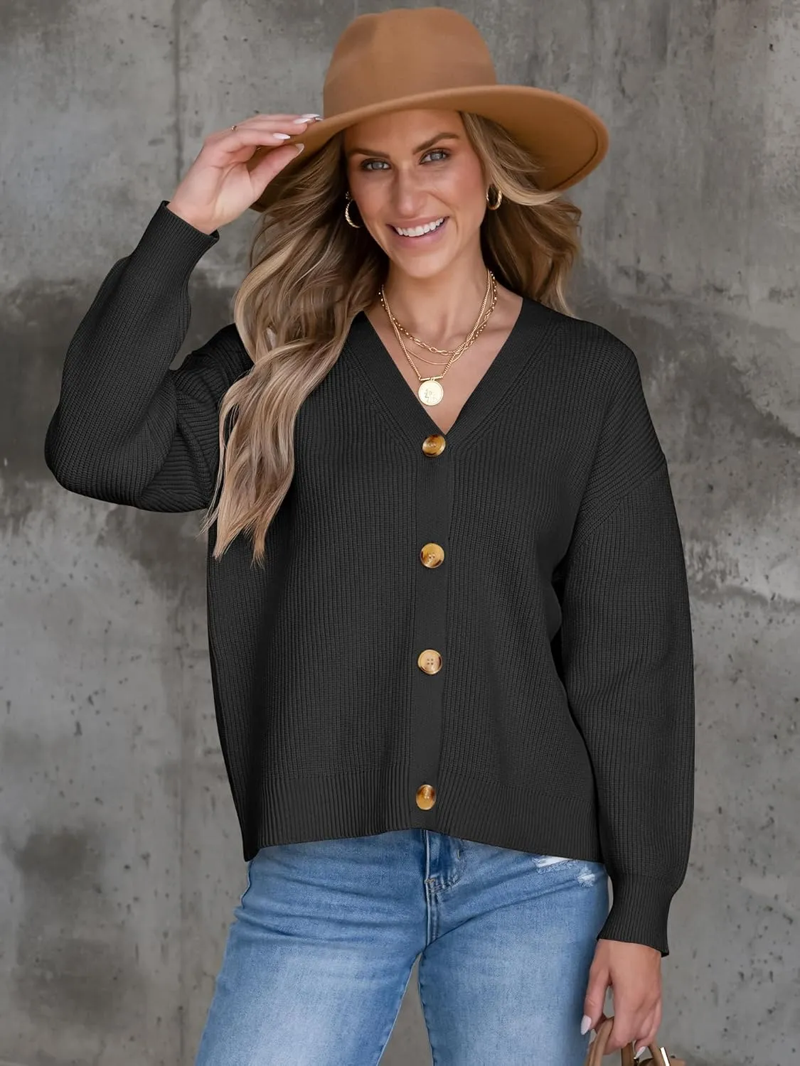 ANRABESS Women Cardigan Sweaters 2024 Fall Oversized Button Open Front Knit Lightweight Cardigans Fall Outfits Outerwear