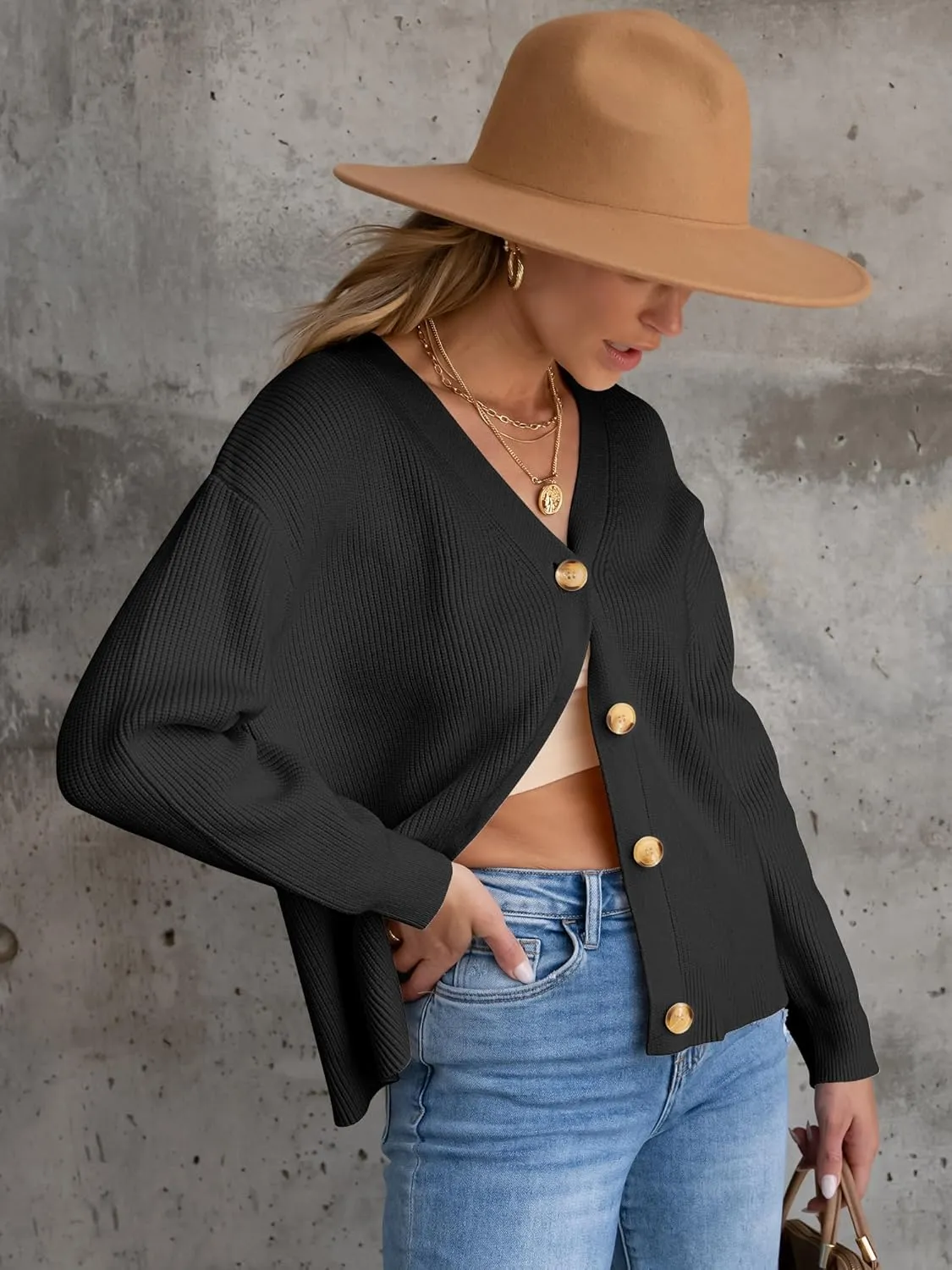 ANRABESS Women Cardigan Sweaters 2024 Fall Oversized Button Open Front Knit Lightweight Cardigans Fall Outfits Outerwear