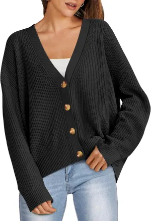 ANRABESS Women Cardigan Sweaters 2024 Fall Oversized Button Open Front Knit Lightweight Cardigans Fall Outfits Outerwear