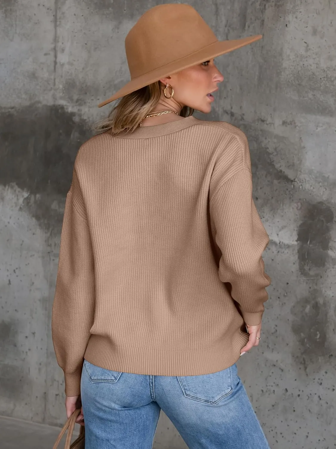 ANRABESS Women Cardigan Sweaters 2024 Fall Oversized Button Open Front Knit Lightweight Cardigans Fall Outfits Outerwear