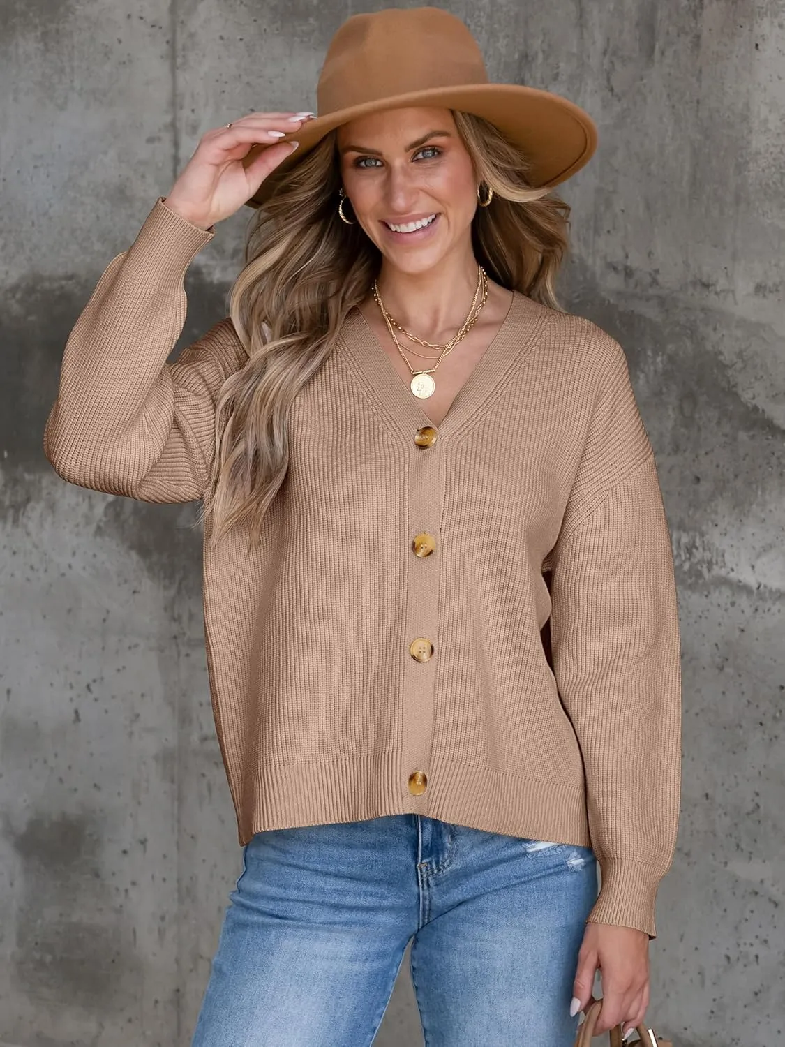 ANRABESS Women Cardigan Sweaters 2024 Fall Oversized Button Open Front Knit Lightweight Cardigans Fall Outfits Outerwear