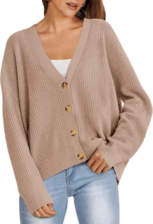 ANRABESS Women Cardigan Sweaters 2024 Fall Oversized Button Open Front Knit Lightweight Cardigans Fall Outfits Outerwear