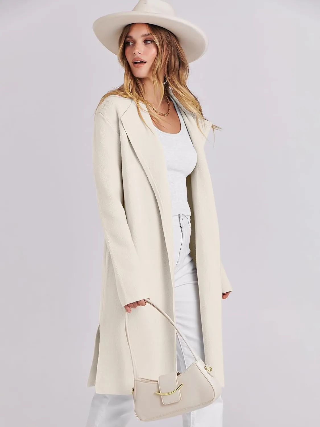 ANRABESS Women's Cardigans Sweater 2024 Casual Lapel Open Front Knit Warm Wool Coatigan Jacket Long Blazer Coat