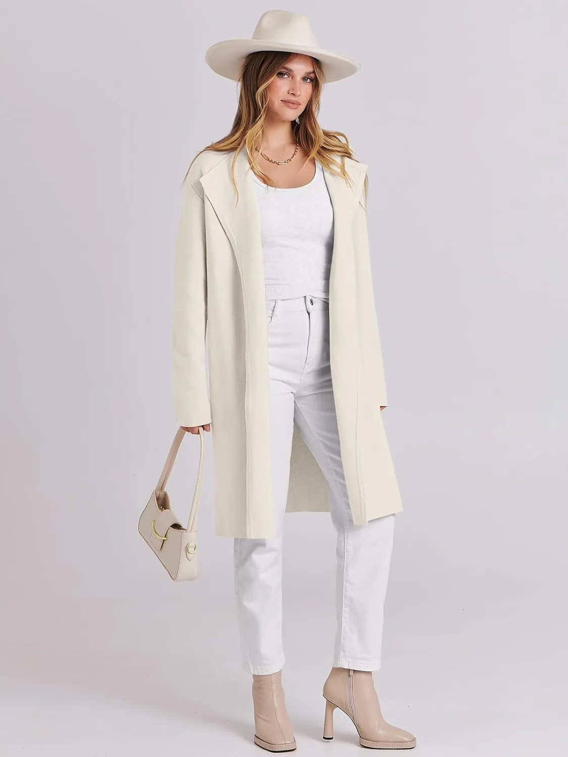 ANRABESS Women's Cardigans Sweater 2024 Casual Lapel Open Front Knit Warm Wool Coatigan Jacket Long Blazer Coat