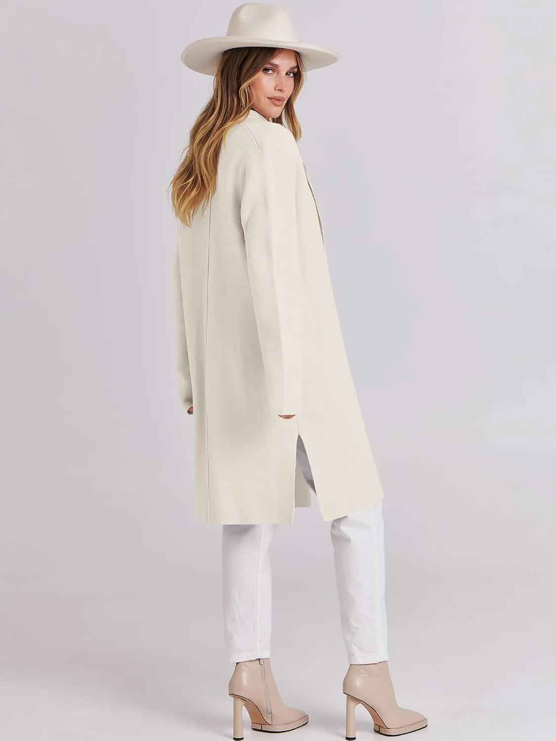 ANRABESS Women's Cardigans Sweater 2024 Casual Lapel Open Front Knit Warm Wool Coatigan Jacket Long Blazer Coat