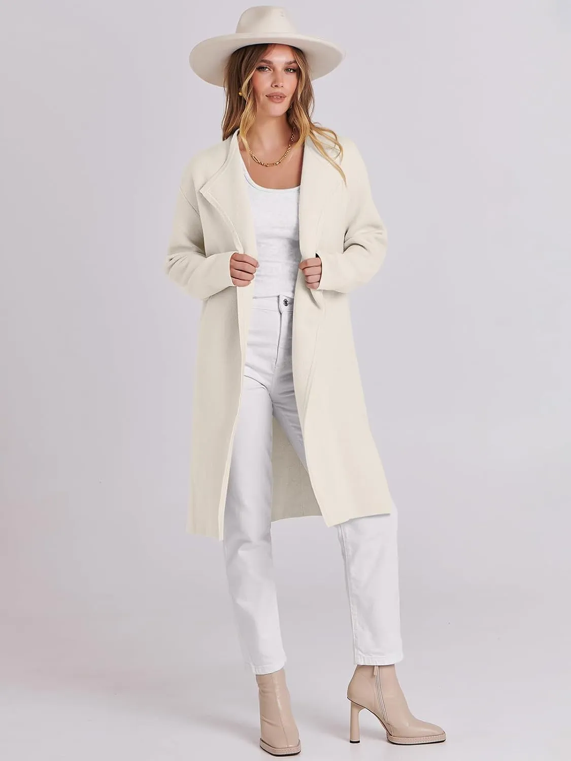 ANRABESS Women's Cardigans Sweater 2024 Casual Lapel Open Front Knit Warm Wool Coatigan Jacket Long Blazer Coat