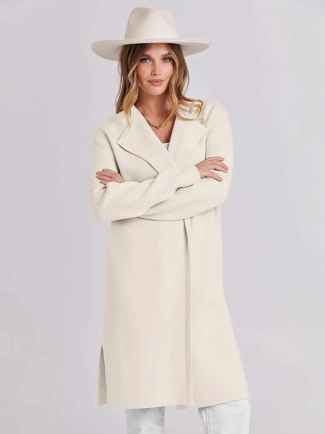 ANRABESS Women's Cardigans Sweater 2024 Casual Lapel Open Front Knit Warm Wool Coatigan Jacket Long Blazer Coat