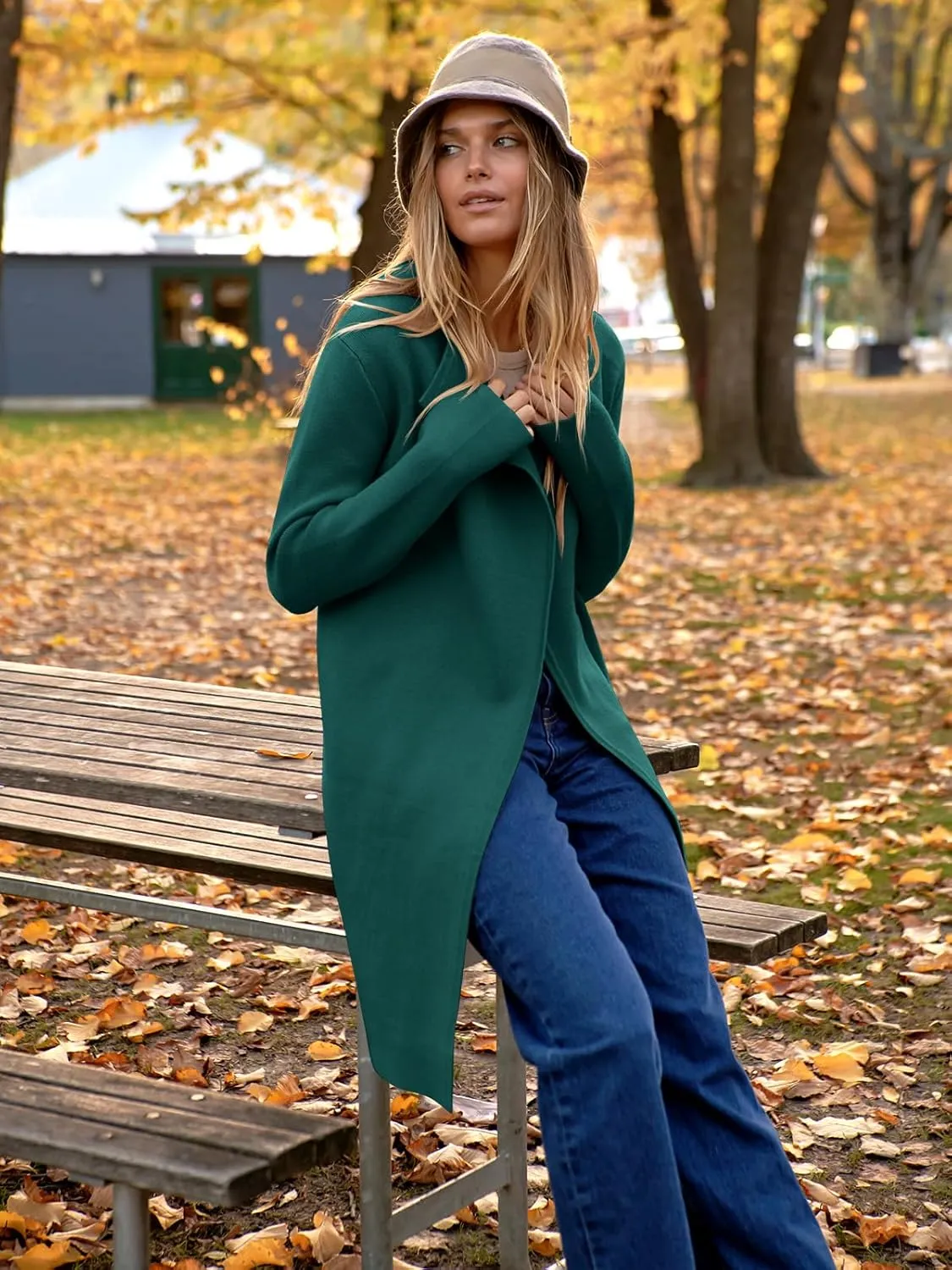 ANRABESS Women's Cardigans Sweater 2024 Casual Lapel Open Front Knit Warm Wool Coatigan Jacket Long Blazer Coat