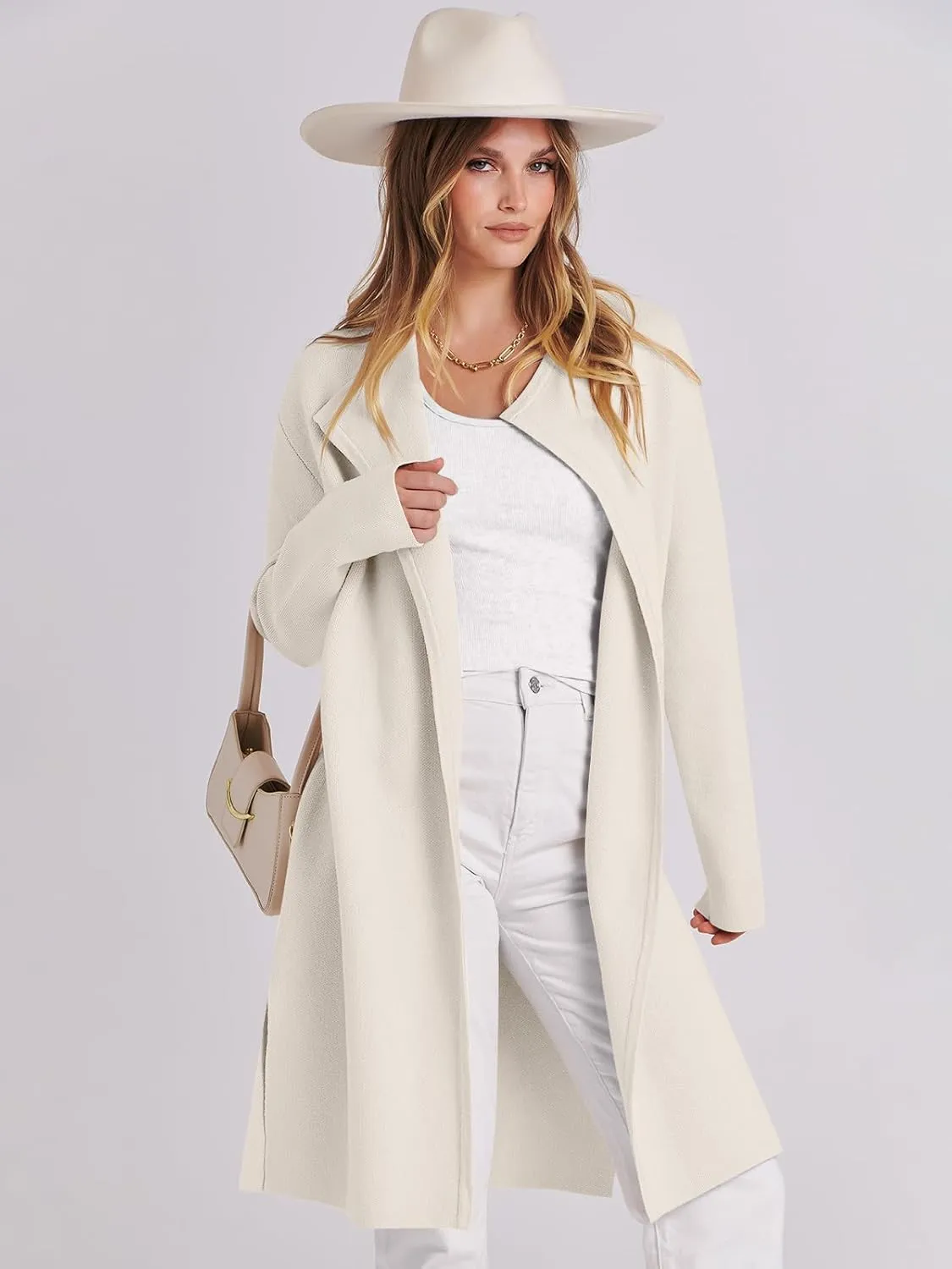 ANRABESS Women's Cardigans Sweater 2024 Casual Lapel Open Front Knit Warm Wool Coatigan Jacket Long Blazer Coat