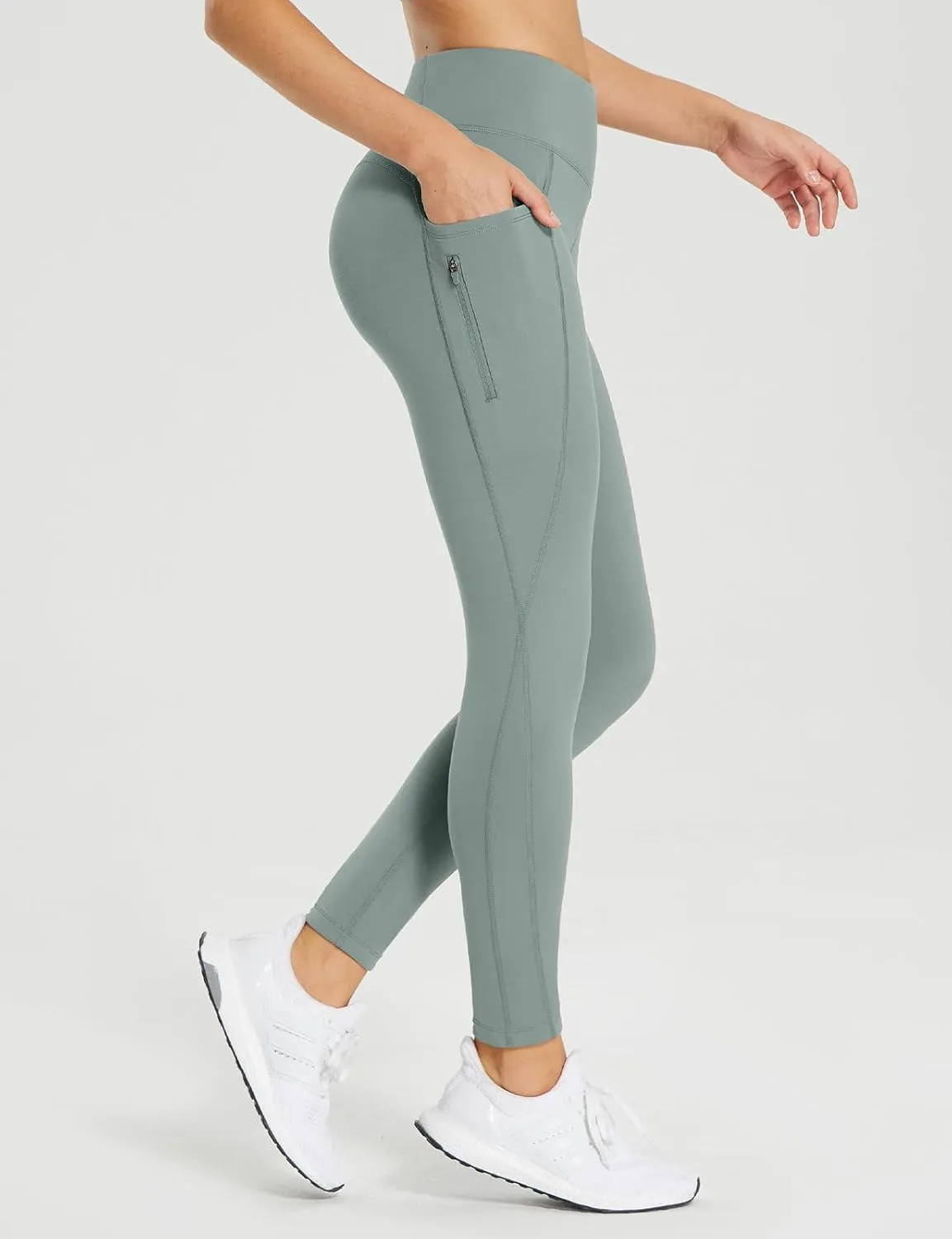 baleaf 25''/30'' Women's Fleece Lined Leggings Water Resistant High Waist Winter Running Hiking Pants Zipper Pockets