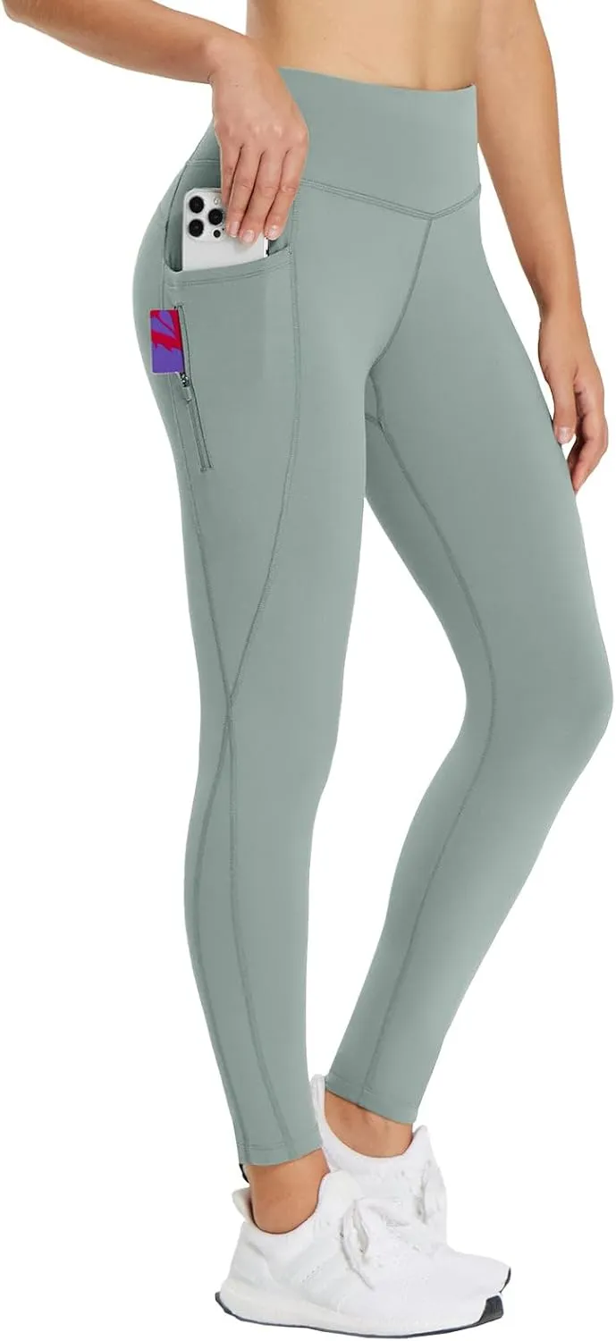 baleaf 25''/30'' Women's Fleece Lined Leggings Water Resistant High Waist Winter Running Hiking Pants Zipper Pockets