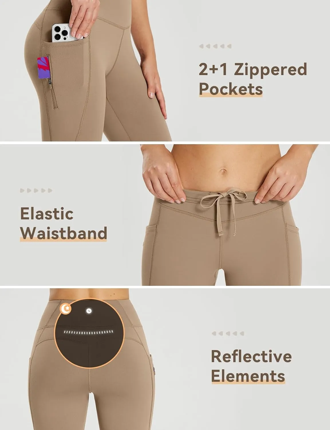 baleaf 25''/30'' Women's Fleece Lined Leggings Water Resistant High Waist Winter Running Hiking Pants Zipper Pockets