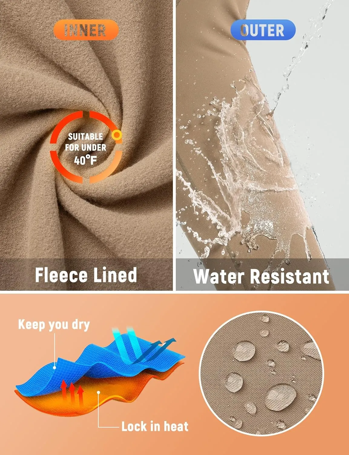 baleaf 25''/30'' Women's Fleece Lined Leggings Water Resistant High Waist Winter Running Hiking Pants Zipper Pockets