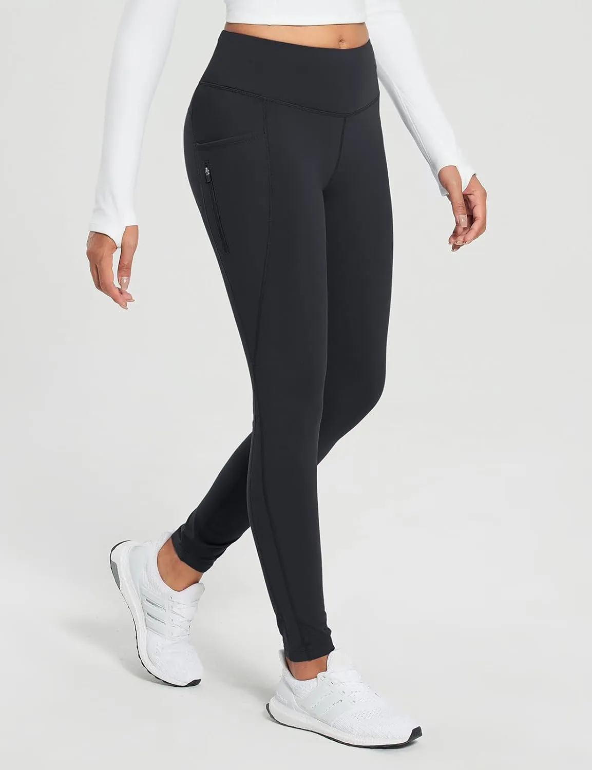 baleaf 25''/30'' Women's Fleece Lined Leggings Water Resistant High Waist Winter Running Hiking Pants Zipper Pockets