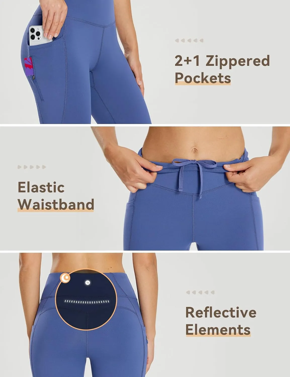 baleaf 25''/30'' Women's Fleece Lined Leggings Water Resistant High Waist Winter Running Hiking Pants Zipper Pockets