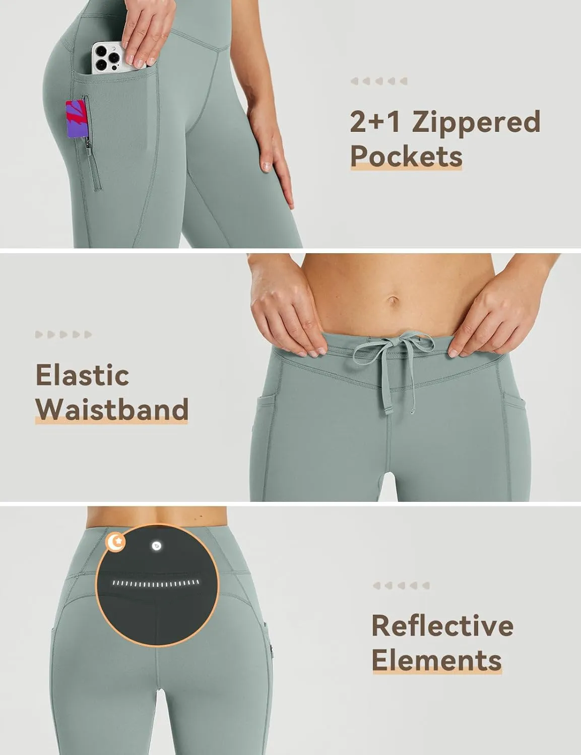 baleaf 25''/30'' Women's Fleece Lined Leggings Water Resistant High Waist Winter Running Hiking Pants Zipper Pockets