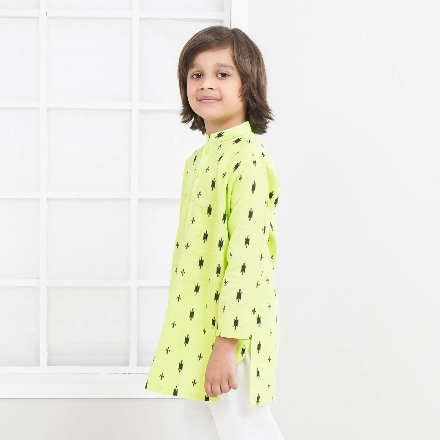 Boys Cotton Printed Kurta | Sharp Green