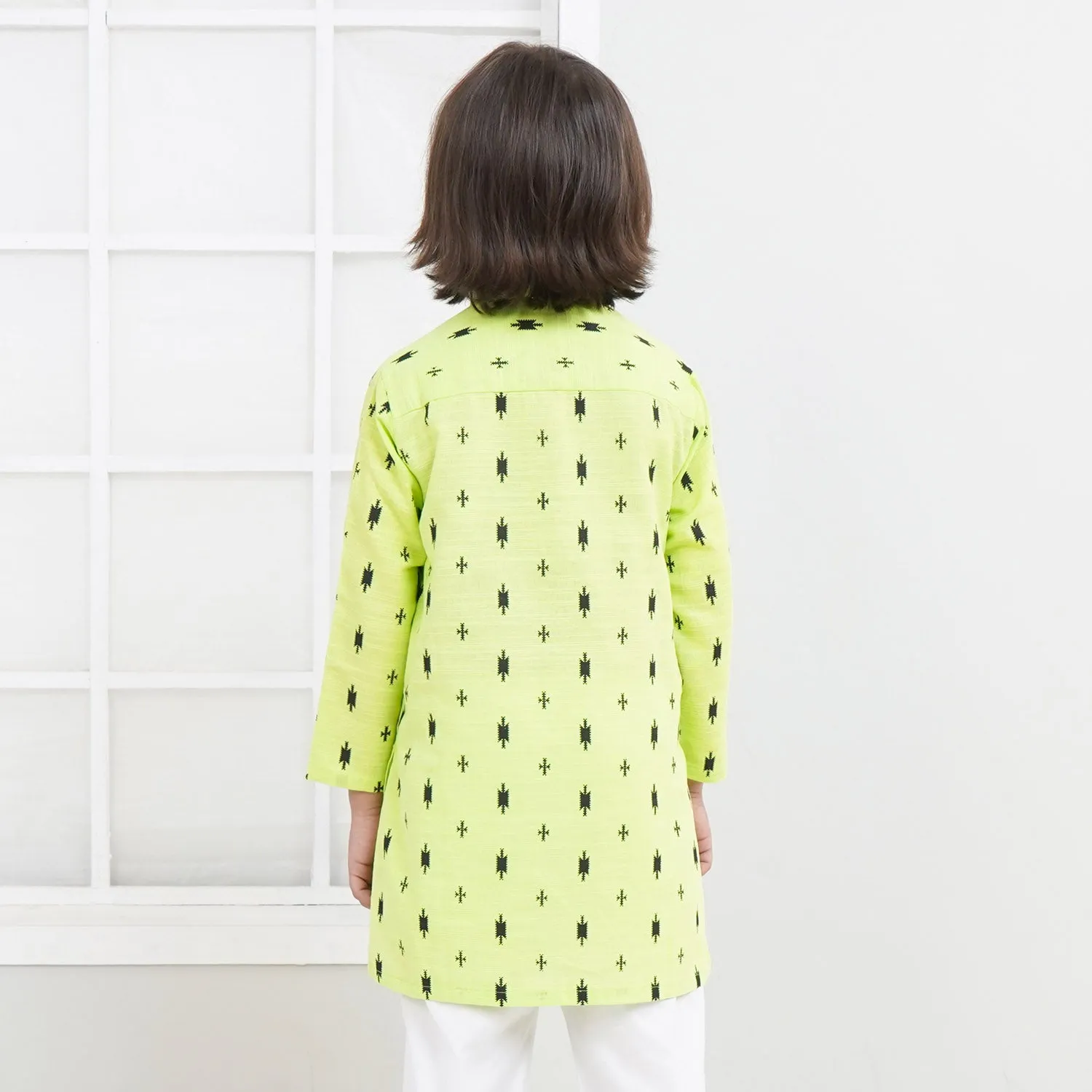 Boys Cotton Printed Kurta | Sharp Green