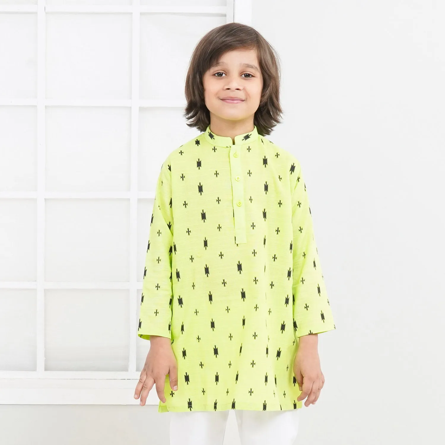 Boys Cotton Printed Kurta | Sharp Green