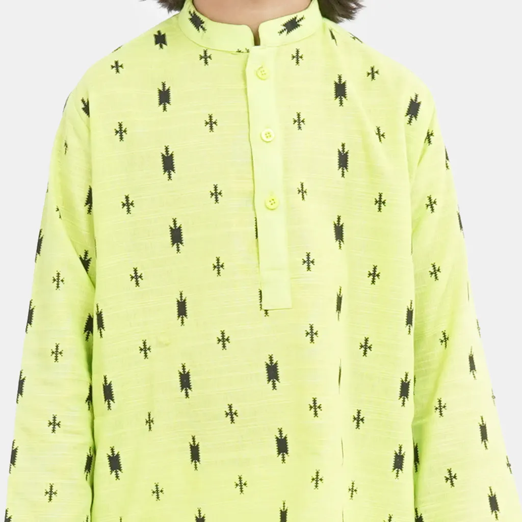 Boys Cotton Printed Kurta | Sharp Green