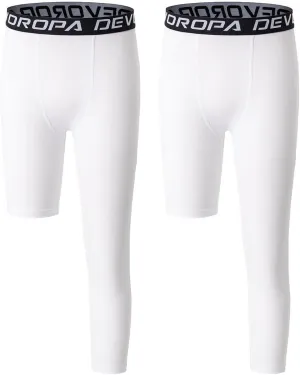DEVOROPA Youth Boys One Leg Compression Pants for Basketball 3/4 Leggings Sports Tights Kids Athletic Soccer Base Layer