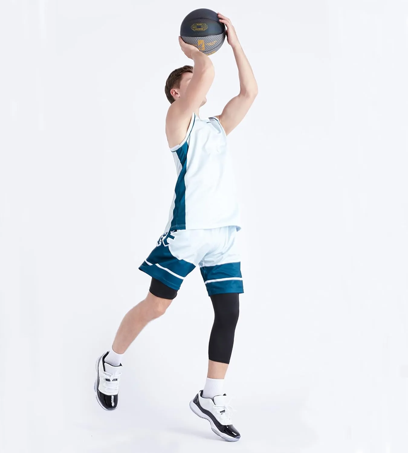 DEVOROPA Youth Boys One Leg Compression Pants for Basketball 3/4 Leggings Sports Tights Kids Athletic Soccer Base Layer