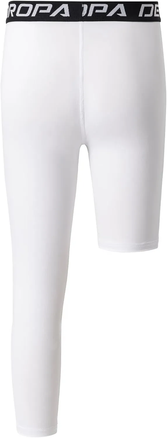 DEVOROPA Youth Boys One Leg Compression Pants for Basketball 3/4 Leggings Sports Tights Kids Athletic Soccer Base Layer