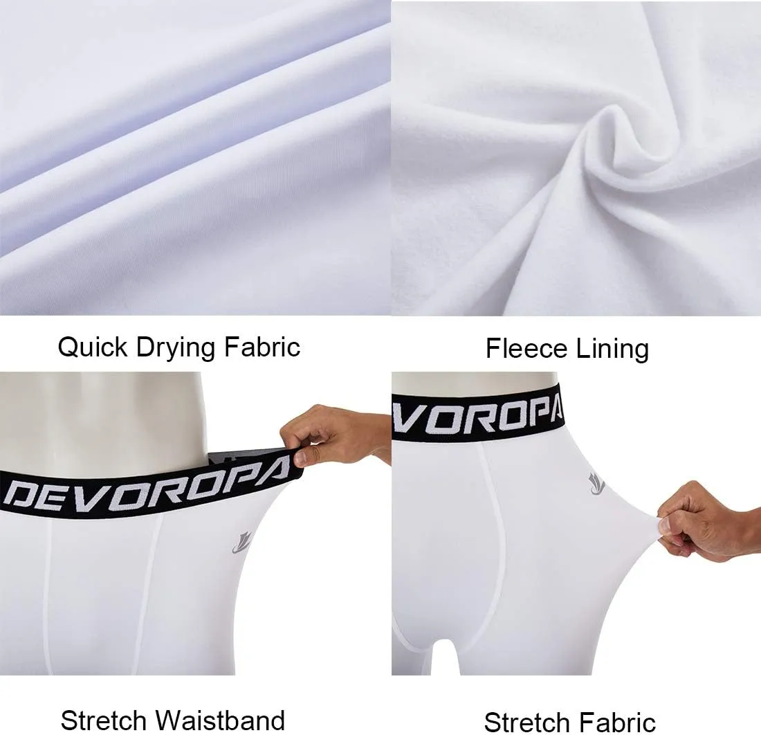 DEVOROPA Youth Boys One Leg Compression Pants for Basketball 3/4 Leggings Sports Tights Kids Athletic Soccer Base Layer