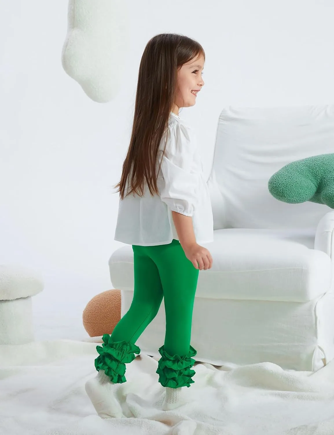 DIPUG Toddler Leggings Cute Baby Pants Girls Legging Colorfu with Ruffle Trim for Little Child Kids