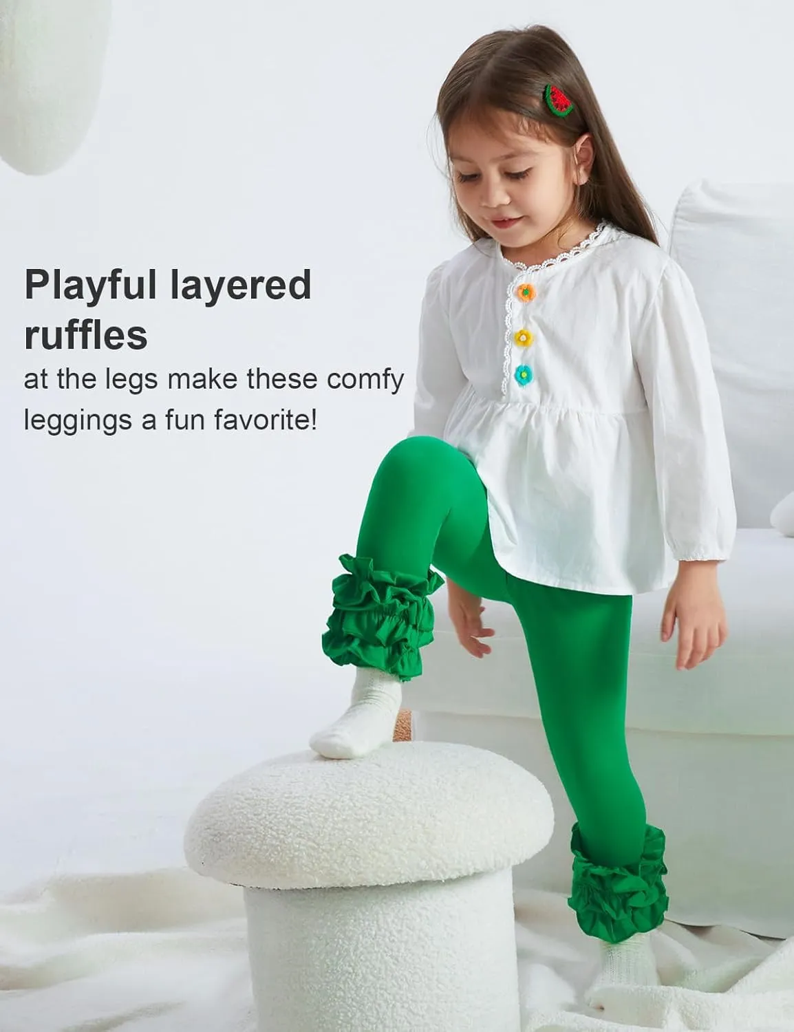 DIPUG Toddler Leggings Cute Baby Pants Girls Legging Colorfu with Ruffle Trim for Little Child Kids