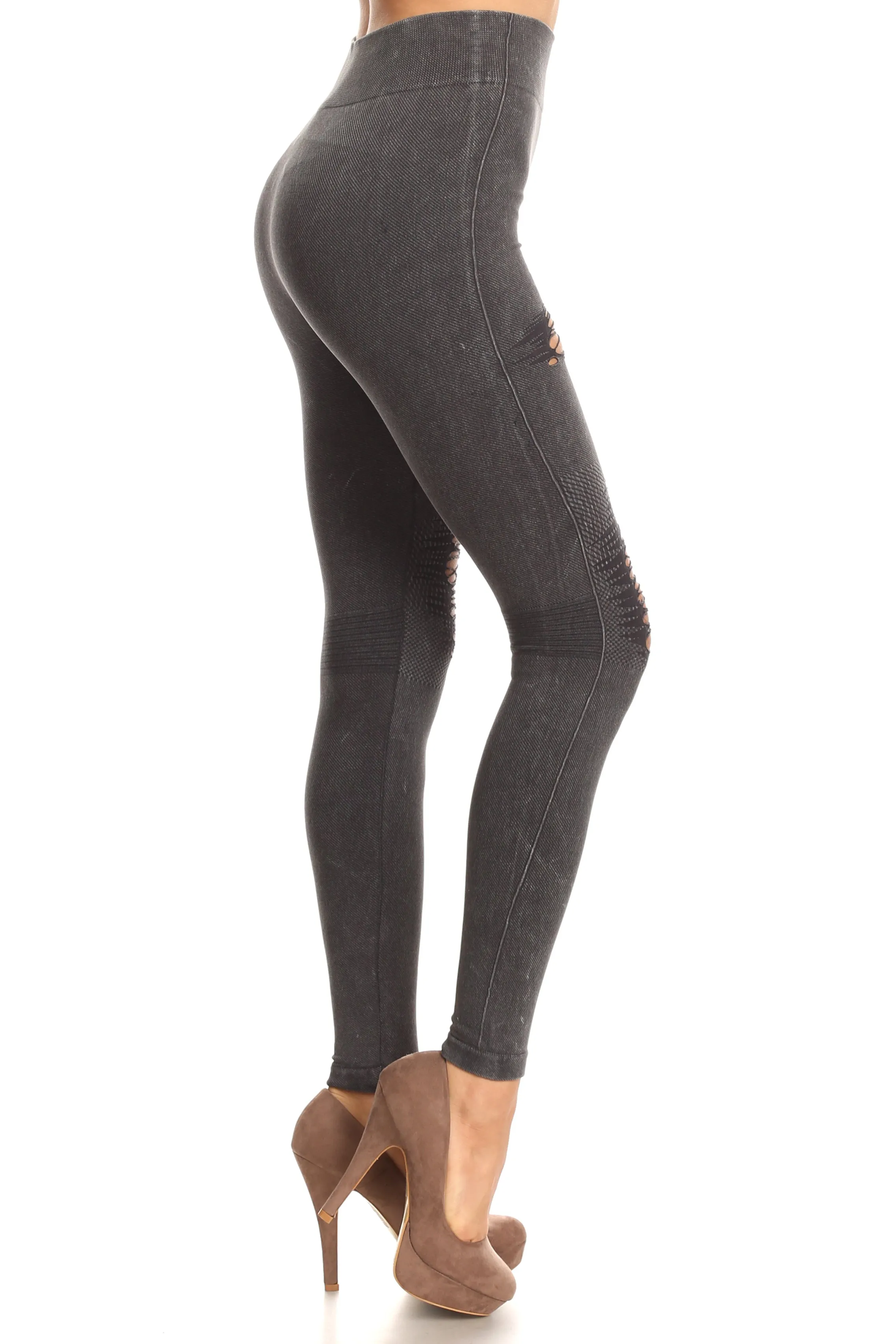 Edgy Distressed Vintage Wash Moto Denim Legging