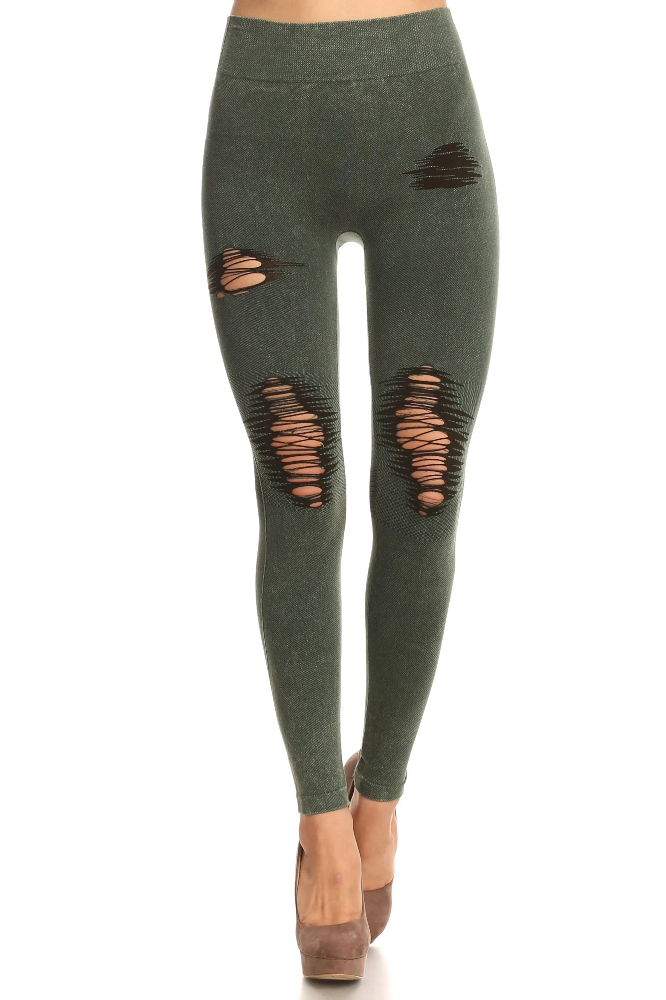 Edgy Distressed Vintage Wash Moto Denim Legging