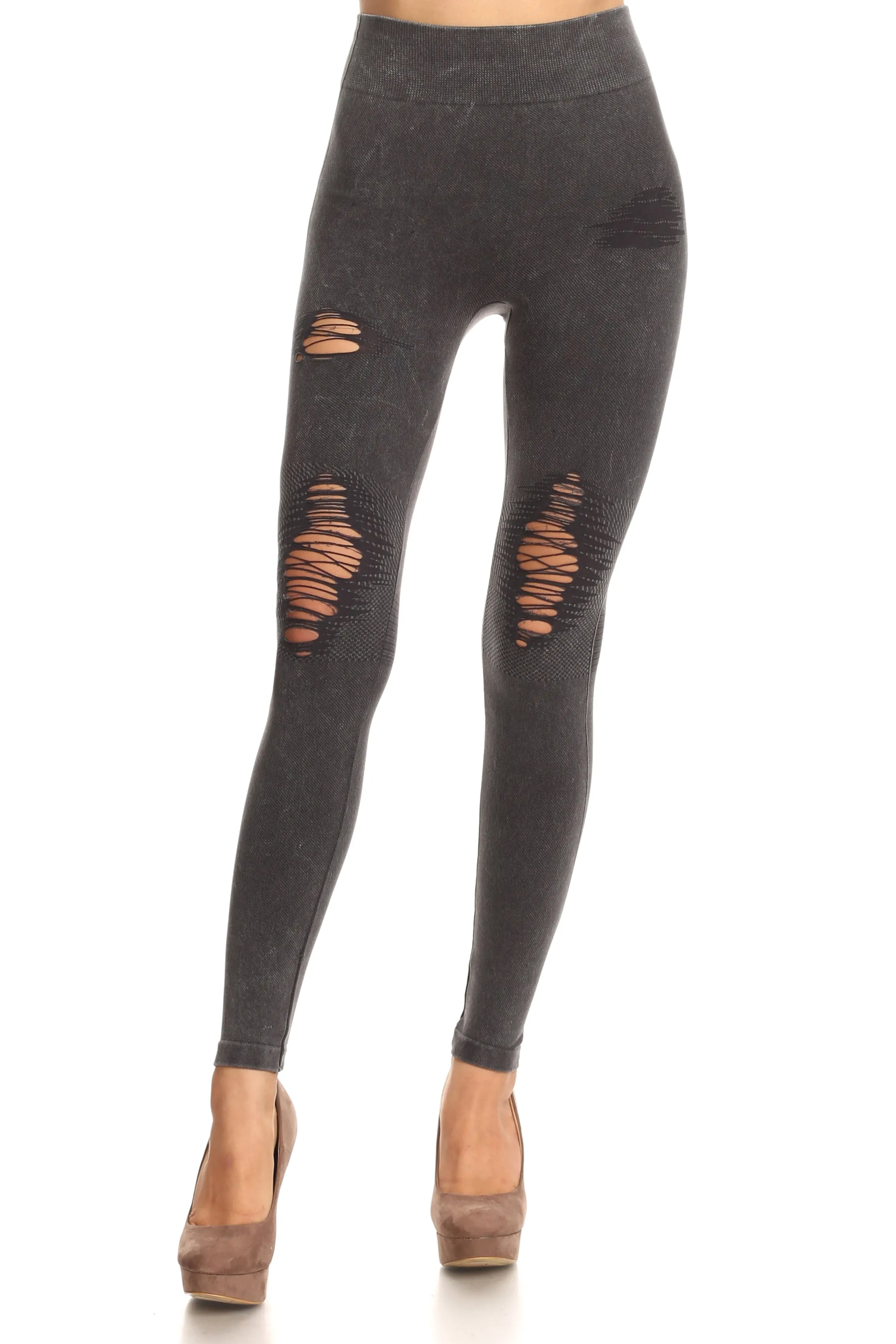 Edgy Distressed Vintage Wash Moto Denim Legging