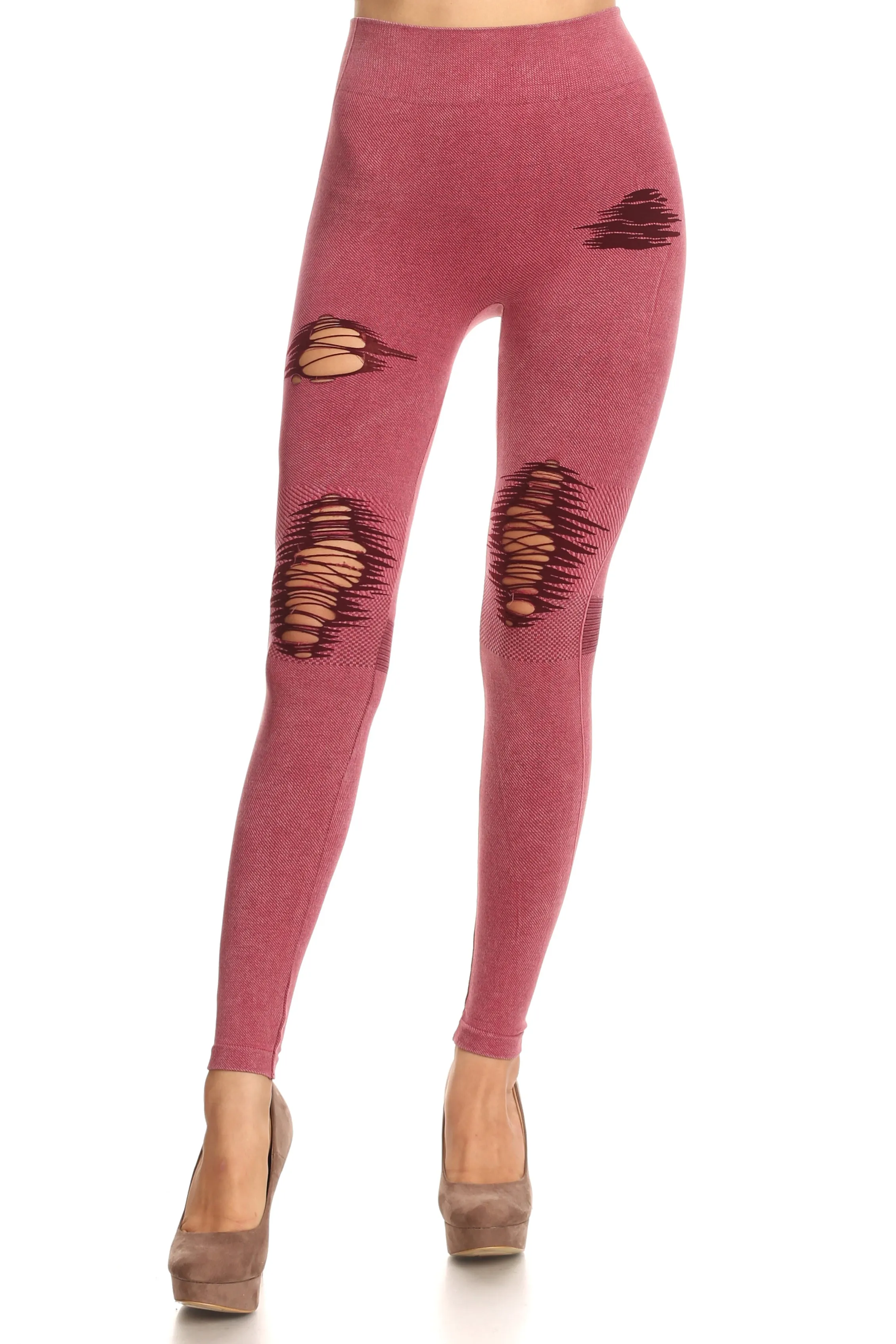 Edgy Distressed Vintage Wash Moto Denim Legging