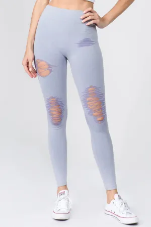 Edgy Distressed Vintage Wash Moto Denim Legging