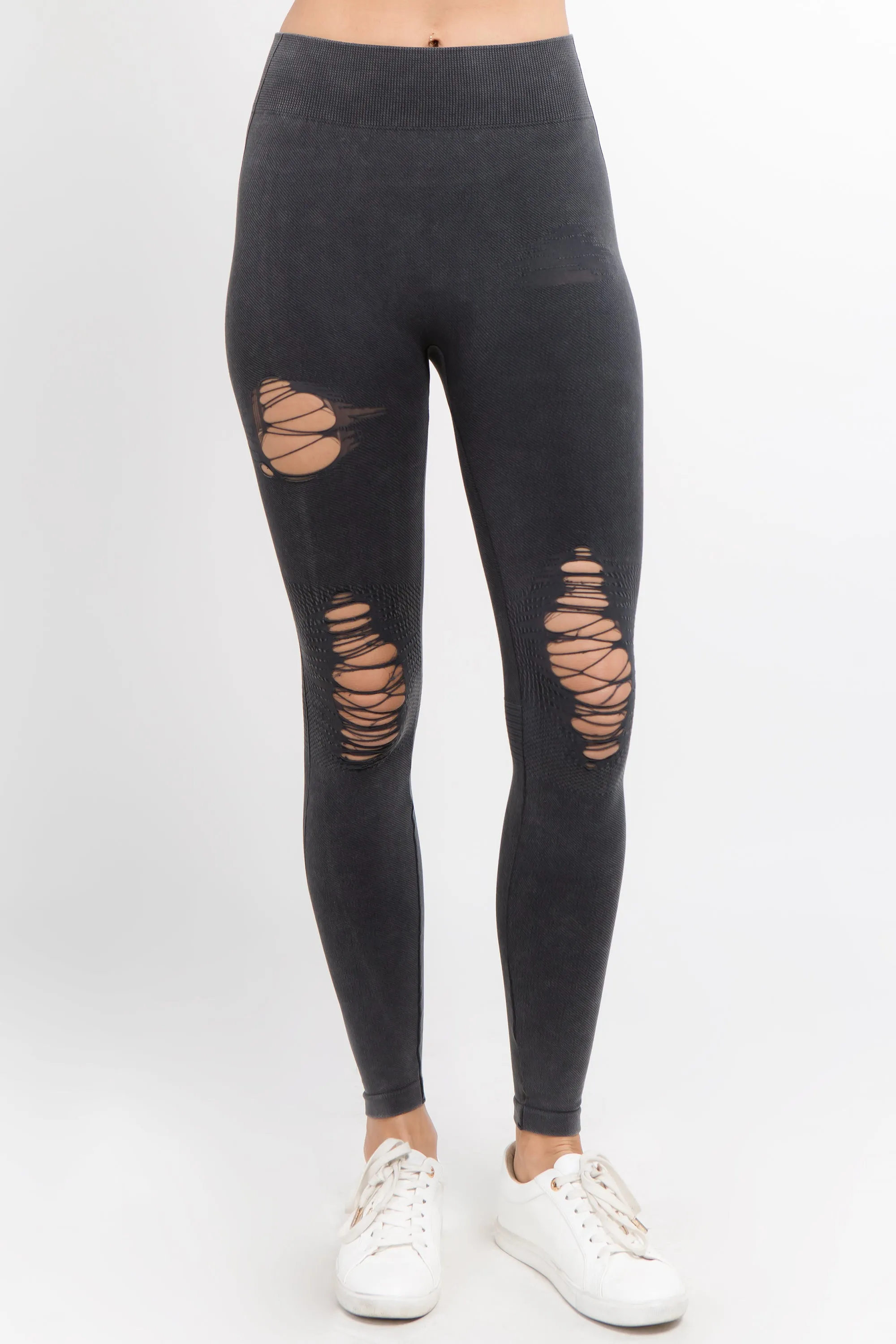 Edgy Distressed Vintage Wash Moto Denim Legging