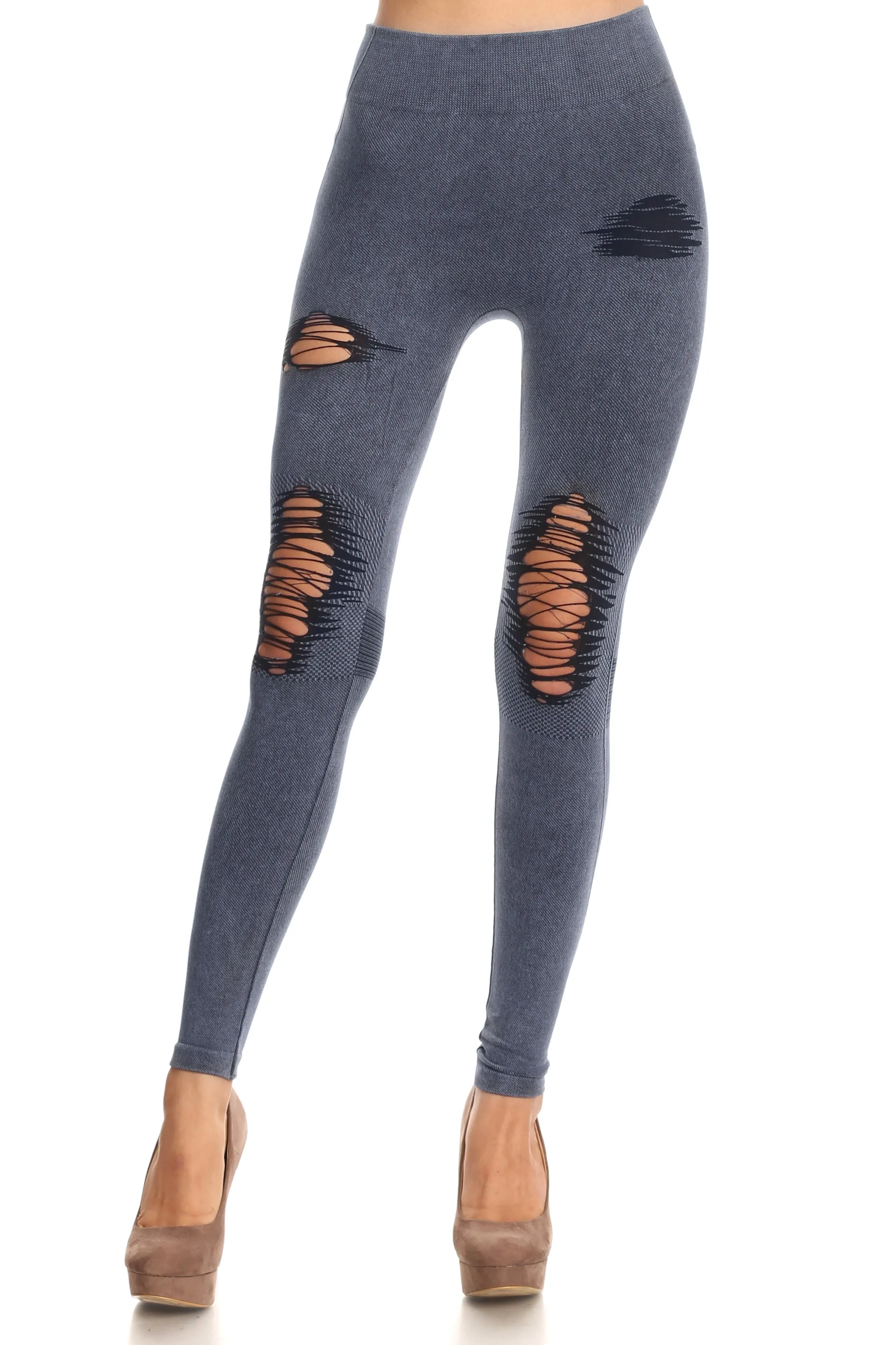 Edgy Distressed Vintage Wash Moto Denim Legging