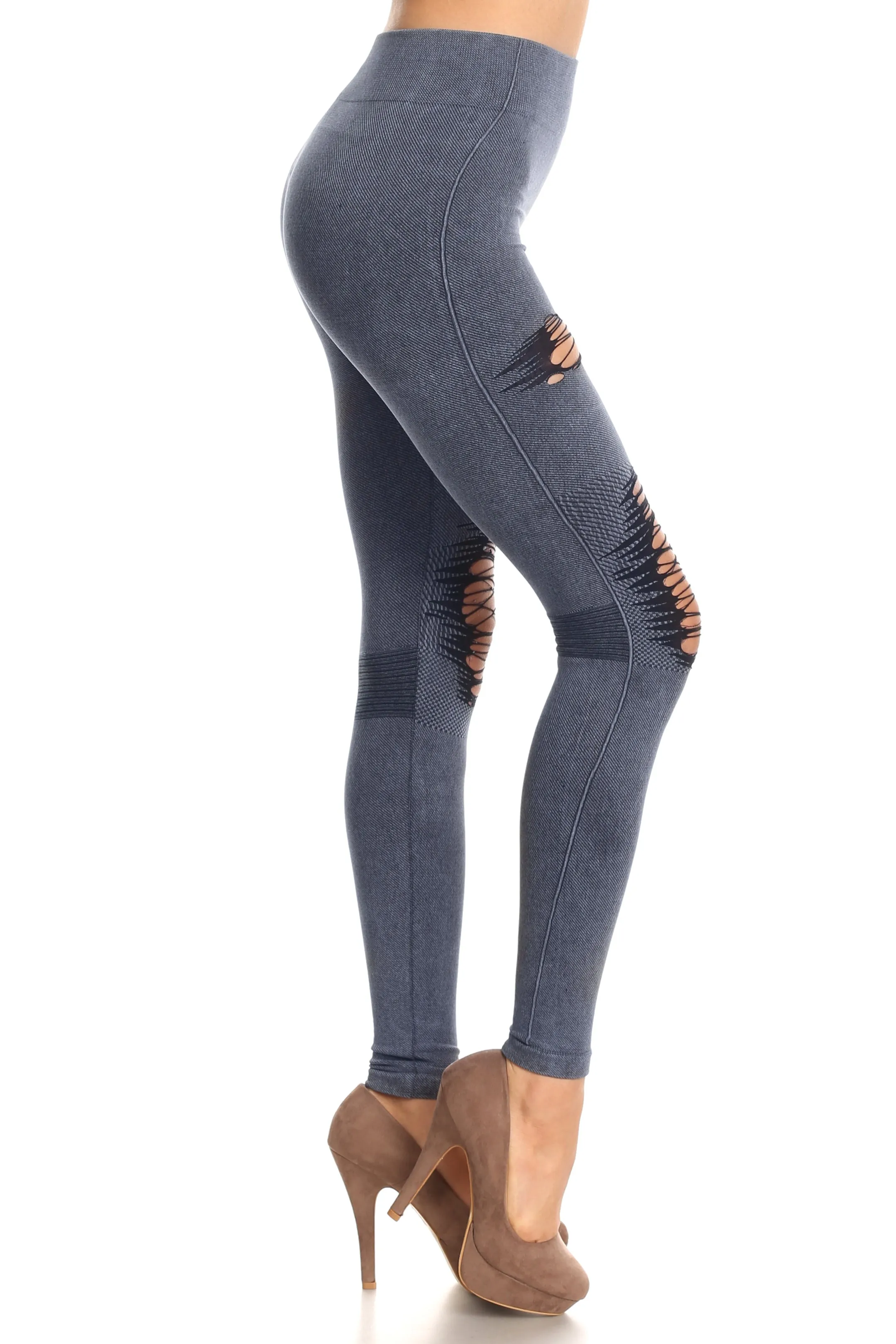 Edgy Distressed Vintage Wash Moto Denim Legging