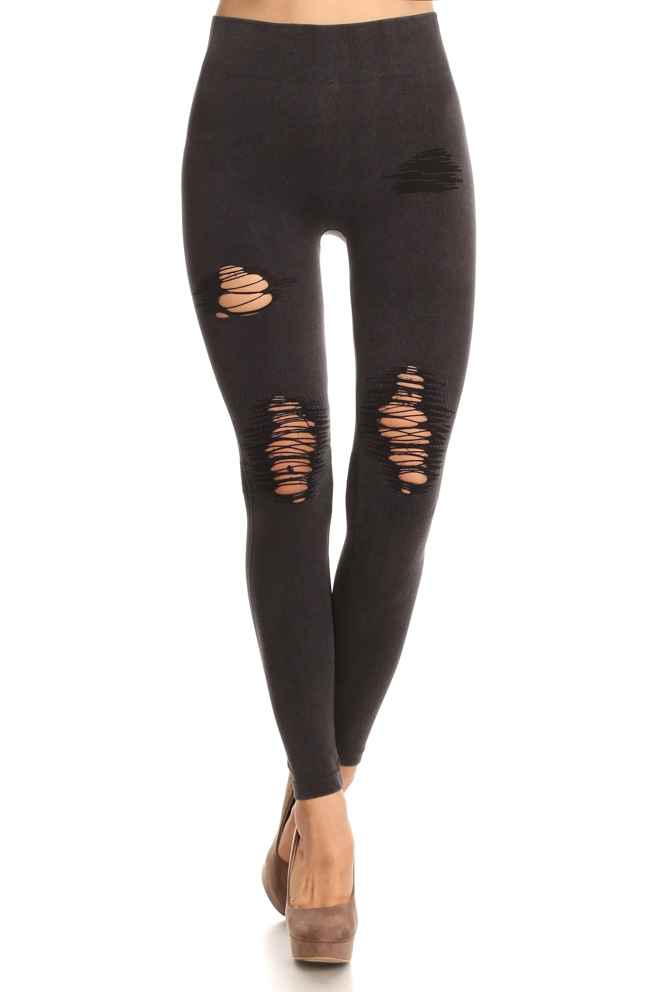 Edgy Distressed Vintage Wash Moto Denim Legging