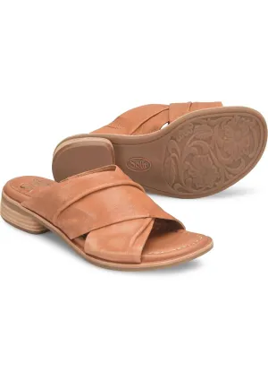Fallon Leather Slide With Wide Crossover Straps - Luggage