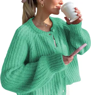 Flygo Women's Cardigan Sweater 2024 Fall Winter Chunky Long Sleeve Button Open Front Knit Solid Loose Cardigans Sweaters