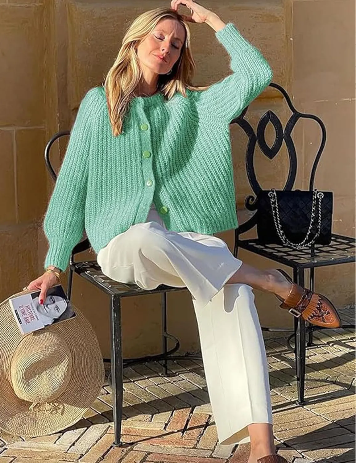 Flygo Women's Cardigan Sweater 2024 Fall Winter Chunky Long Sleeve Button Open Front Knit Solid Loose Cardigans Sweaters