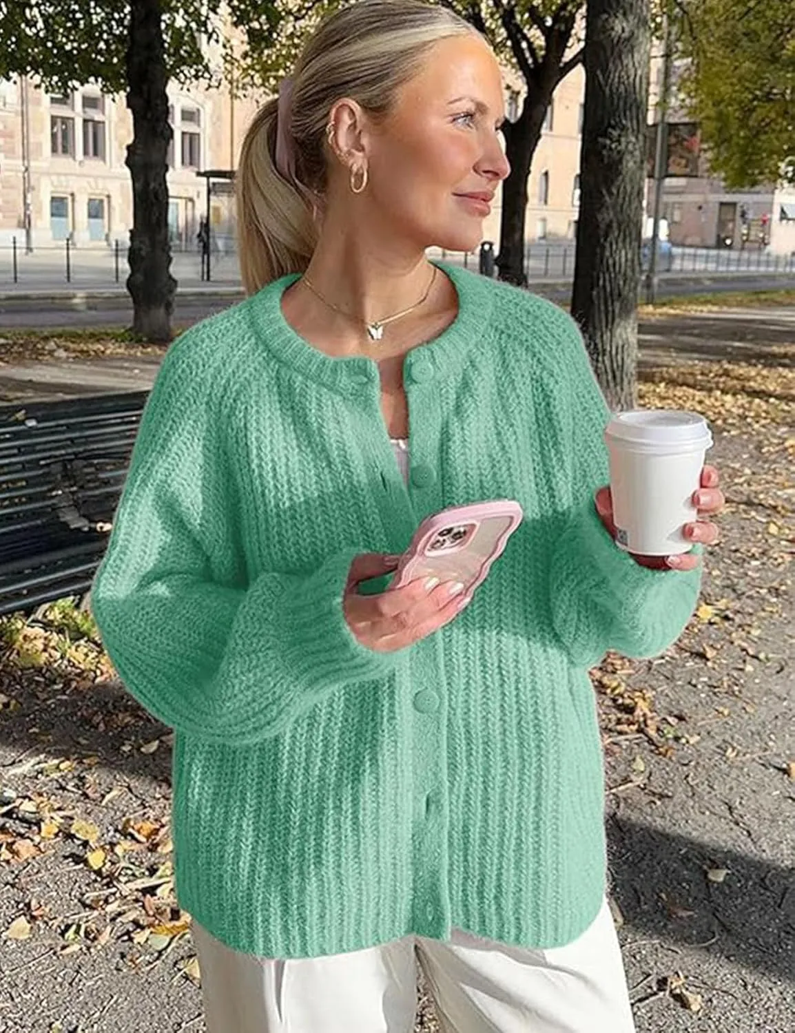 Flygo Women's Cardigan Sweater 2024 Fall Winter Chunky Long Sleeve Button Open Front Knit Solid Loose Cardigans Sweaters