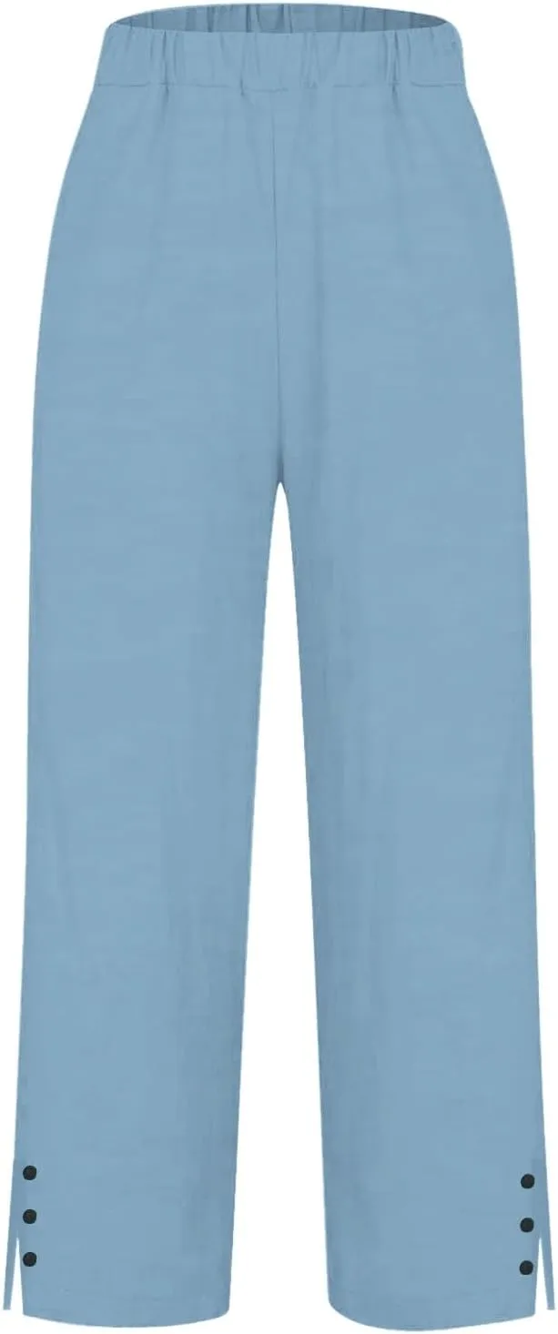 GIERIDUC Linen Pants for Women Flowy Palazzo Pants Bohemian High Waist Wide Leg Trousers Summer Beach Cruise Vacation Outfits