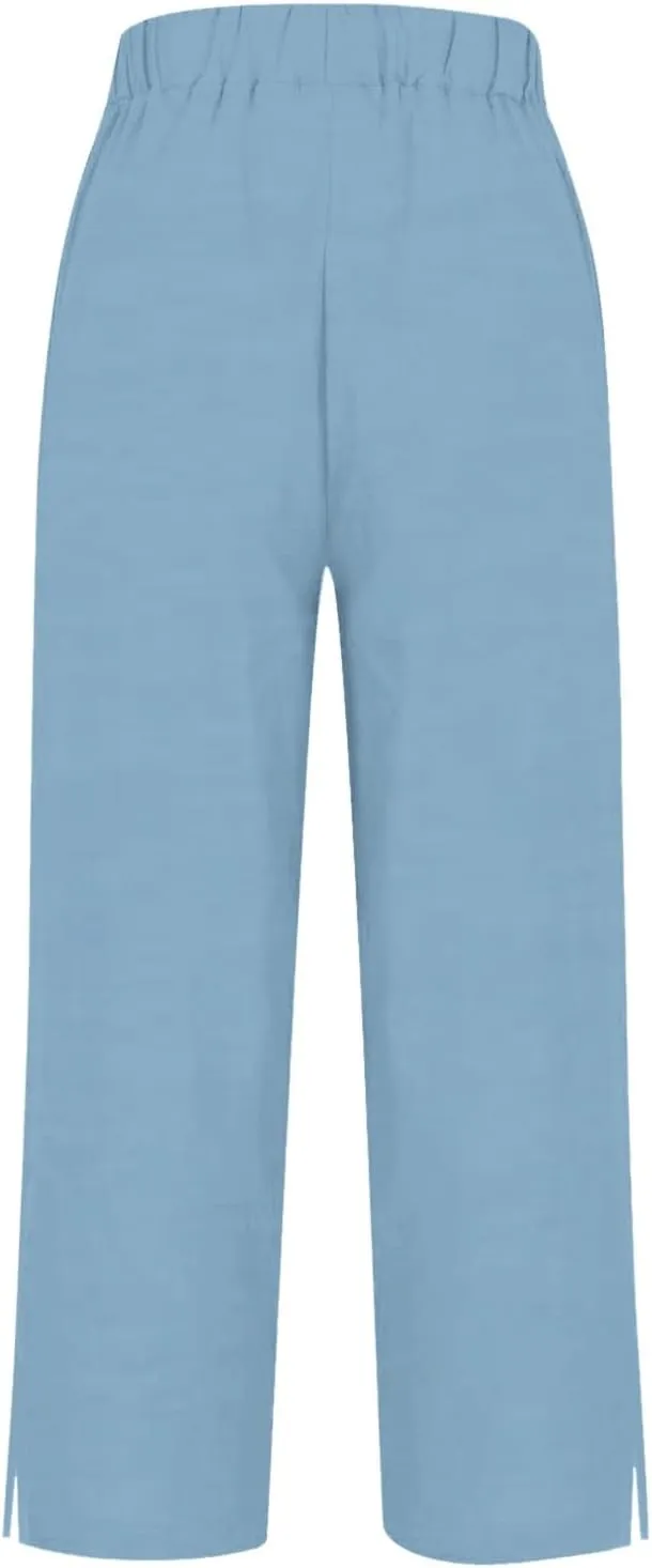 GIERIDUC Linen Pants for Women Flowy Palazzo Pants Bohemian High Waist Wide Leg Trousers Summer Beach Cruise Vacation Outfits