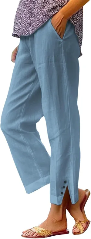 GIERIDUC Linen Pants for Women Flowy Palazzo Pants Bohemian High Waist Wide Leg Trousers Summer Beach Cruise Vacation Outfits