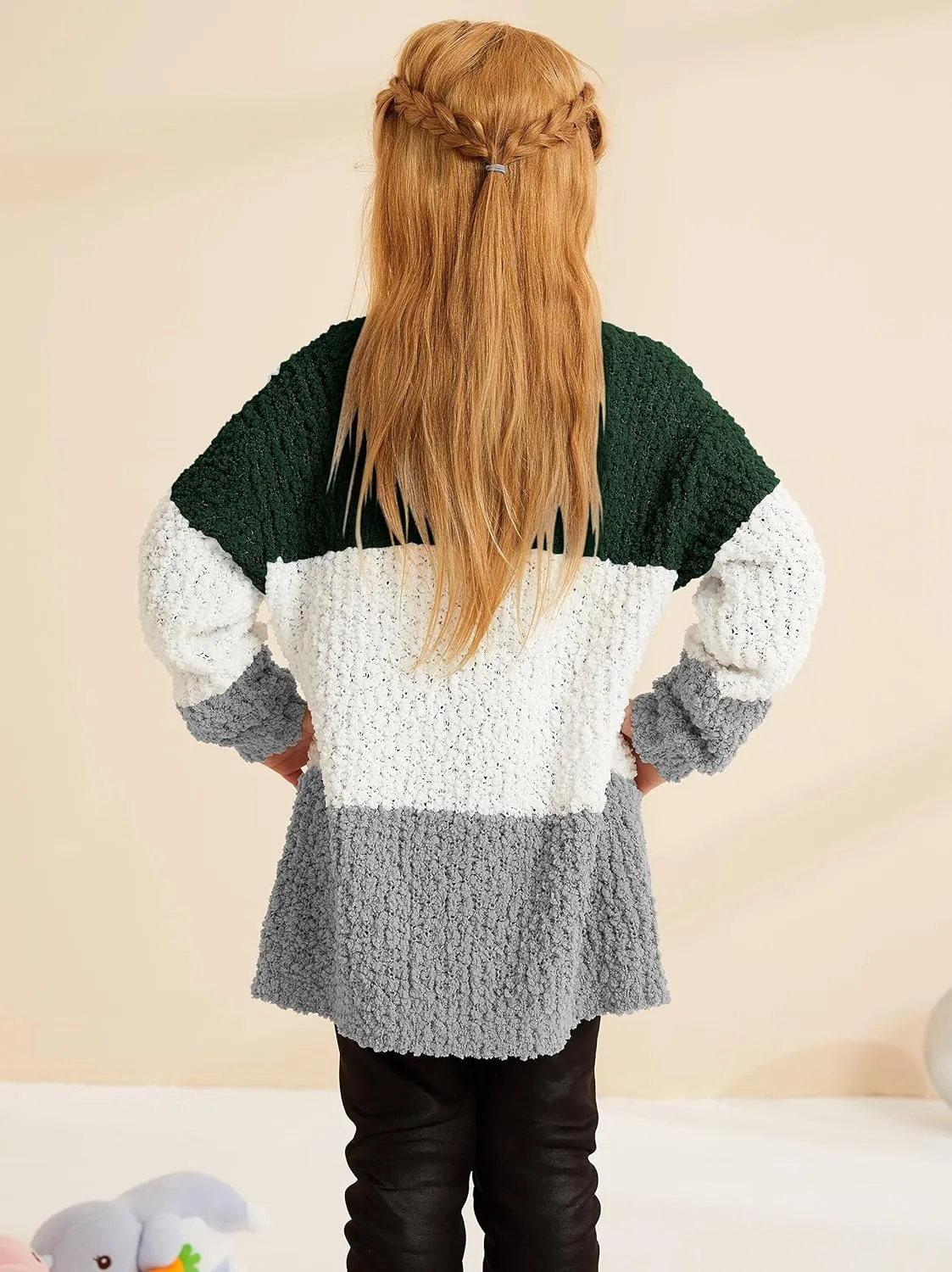 Girls Casual Open Front Long Sleeve Cardigan Pocket Fashion Sweater Outwear