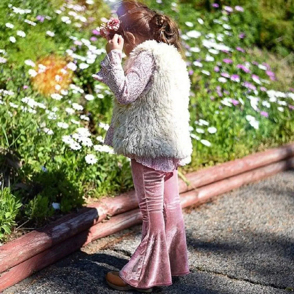 GOOCHEER Kids Toddler Little Baby Girl Ruffle Ripped Jeans Bell Bottom Flare Pants Ripped Denim Leggings Trousers